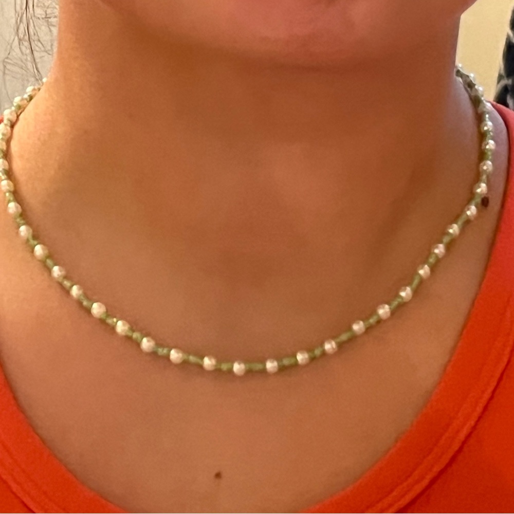 50% OFF HANDMADE | Faux Pearl Necklace | Green| Toggle Clasp